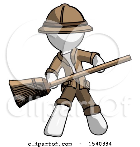 White Explorer Ranger Man Broom Fighter Defense Pose by Leo Blanchette