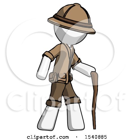 White Explorer Ranger Man Walking with Hiking Stick by Leo Blanchette
