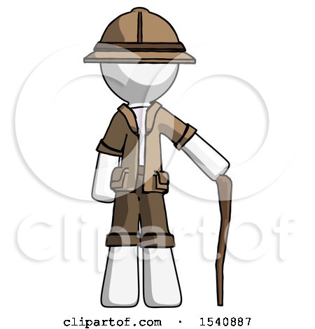 White Explorer Ranger Man Standing with Hiking Stick by Leo Blanchette