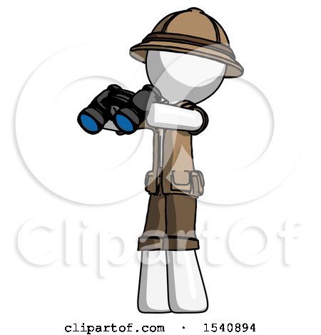White Explorer Ranger Man Holding Binoculars Ready to Look Left by Leo Blanchette