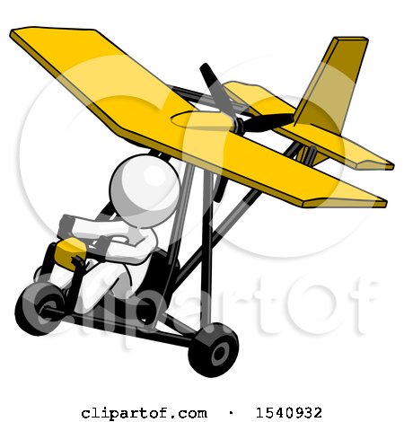 White Design Mascot Man in Ultralight Aircraft Top Side View by Leo Blanchette
