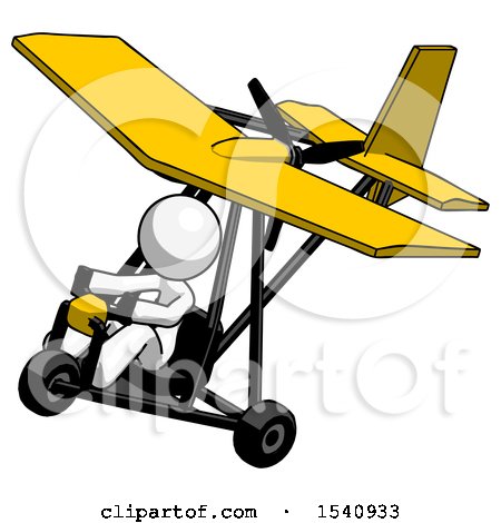 White Design Mascot Woman in Ultralight Aircraft Top Side View by Leo Blanchette
