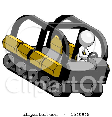 White Design Mascot Man Driving Amphibious Tracked Vehicle Top Angle View by Leo Blanchette