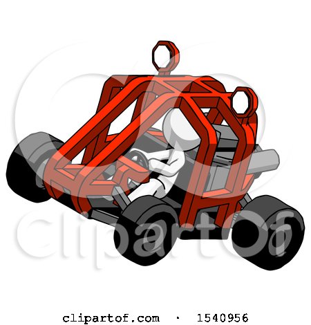 White Design Mascot Man Riding Sports Buggy Side Top Angle View by Leo Blanchette