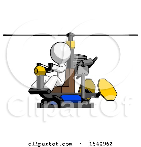 White Design Mascot Man Flying in Gyrocopter Front Side Angle View by Leo Blanchette