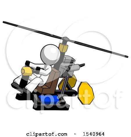 White Design Mascot Man Flying in Gyrocopter Front Side Angle Top View by Leo Blanchette