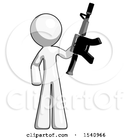 White Design Mascot Man Holding Automatic Gun by Leo Blanchette