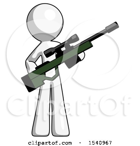 White Design Mascot Man Holding Sniper Rifle Gun by Leo Blanchette
