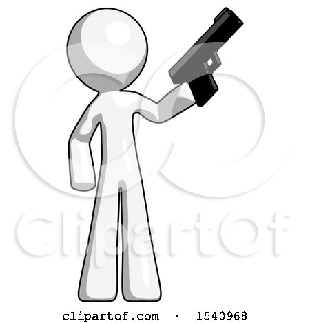 White Design Mascot Man Holding Handgun by Leo Blanchette