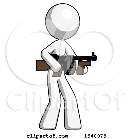 White Design Mascot Woman Tommy Gun Gangster Shooting Pose by Leo Blanchette
