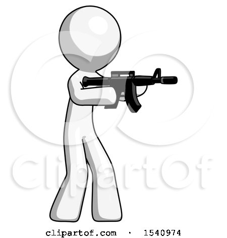 White Design Mascot Man Shooting Automatic Assault Weapon by Leo Blanchette