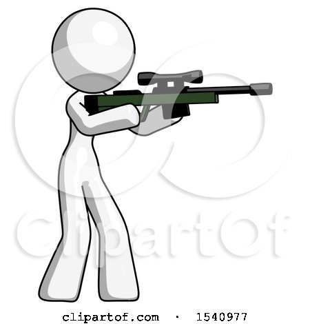 White Design Mascot Woman Shooting Sniper Rifle by Leo Blanchette
