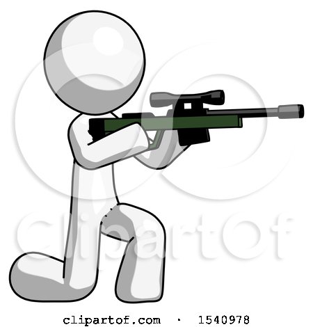 White Design Mascot Man Kneeling Shooting Sniper Rifle by Leo Blanchette