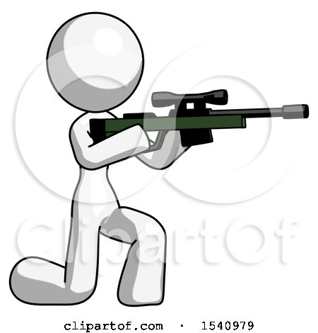White Design Mascot Woman Kneeling Shooting Sniper Rifle by Leo Blanchette
