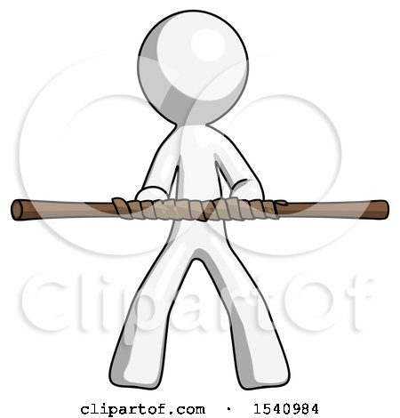 White Design Mascot Man Bo Staff Kung Fu Defense Pose by Leo Blanchette