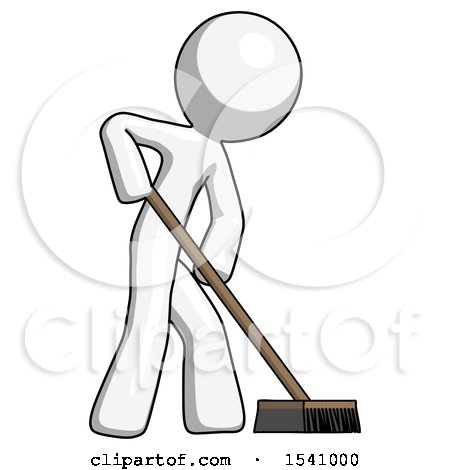 White Design Mascot Man Cleaning Services Janitor Sweeping Side View by Leo Blanchette