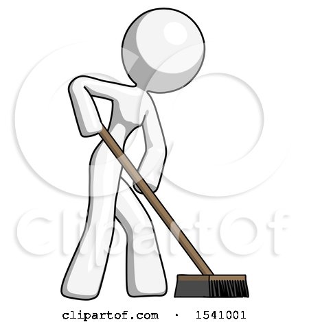White Design Mascot Woman Cleaning Services Janitor Sweeping Side View by Leo Blanchette