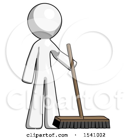 White Design Mascot Man Standing with Industrial Broom by Leo Blanchette