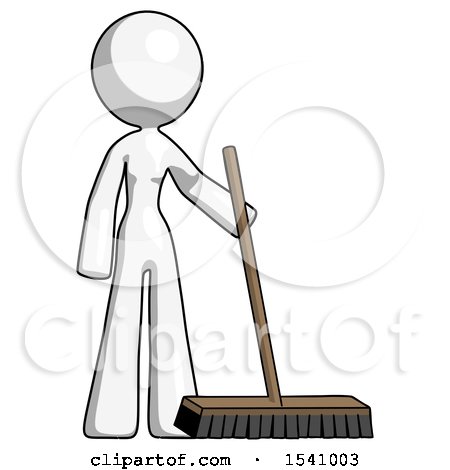 White Design Mascot Woman Standing with Industrial Broom by Leo Blanchette
