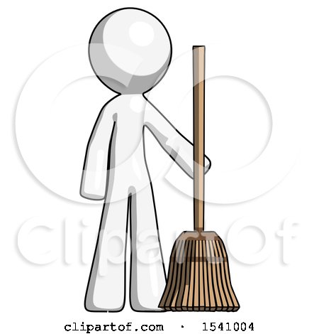 White Design Mascot Man Standing with Broom Cleaning Services by Leo Blanchette