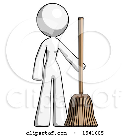 White Design Mascot Woman Standing with Broom Cleaning Services by Leo Blanchette