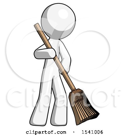 White Design Mascot Man Sweeping Area with Broom by Leo Blanchette