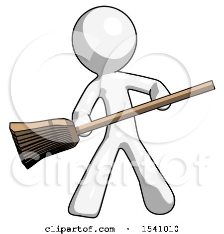 White Design Mascot Man Broom Fighter Defense Pose by Leo Blanchette