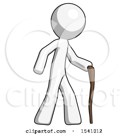White Design Mascot Man Walking with Hiking Stick by Leo Blanchette