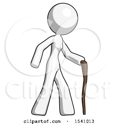 White Design Mascot Woman Walking with Hiking Stick by Leo Blanchette