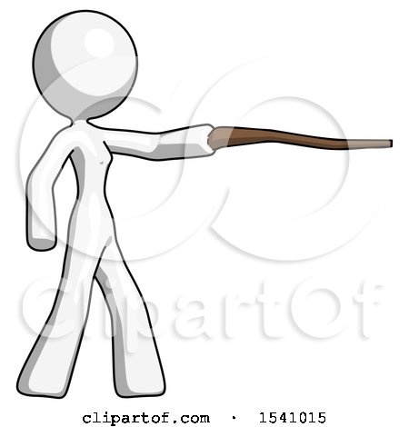 White Design Mascot Woman Pointing with Hiking Stick by Leo Blanchette