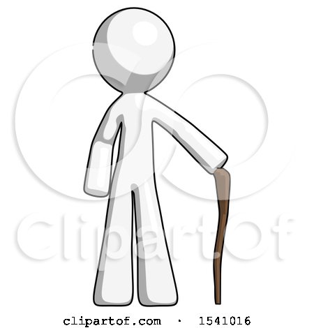 White Design Mascot Man Standing with Hiking Stick by Leo Blanchette