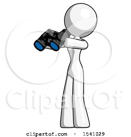 White Design Mascot Woman Holding Binoculars Ready to Look Left by Leo Blanchette
