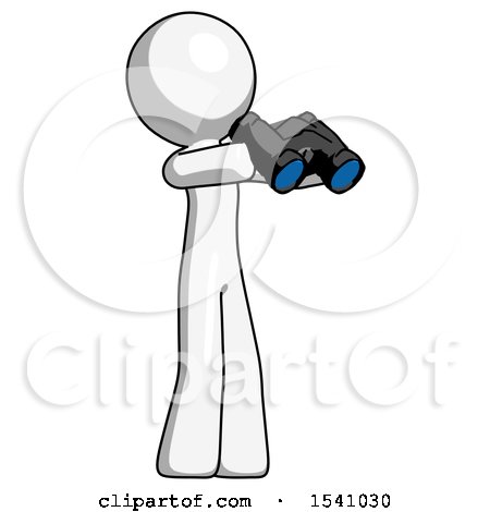 White Design Mascot Man Holding Binoculars Ready to Look Right by Leo Blanchette
