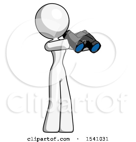 White Design Mascot Woman Holding Binoculars Ready to Look Right by Leo Blanchette