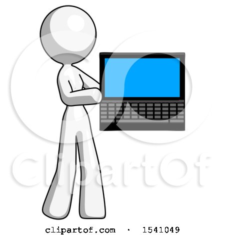 White Design Mascot Woman Holding Laptop Computer Presenting Something on Screen by Leo Blanchette