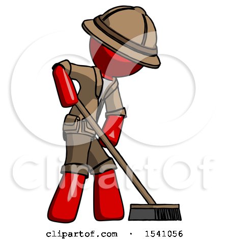 Red Explorer Ranger Man Cleaning Services Janitor Sweeping Side View by Leo Blanchette