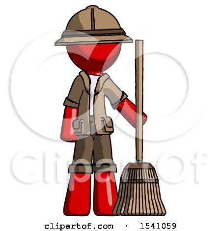Red Explorer Ranger Man Standing with Broom Cleaning Services by Leo Blanchette