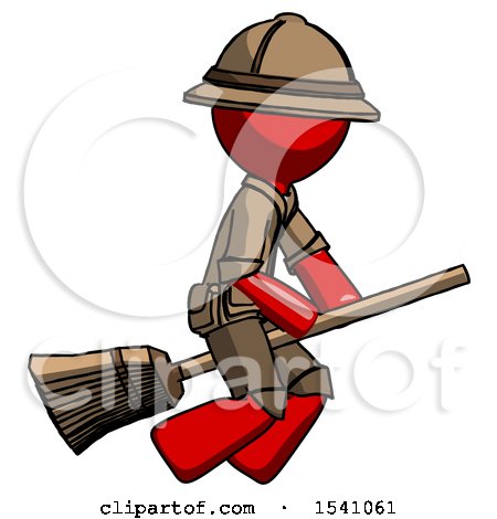 Red Explorer Ranger Man Flying on Broom by Leo Blanchette