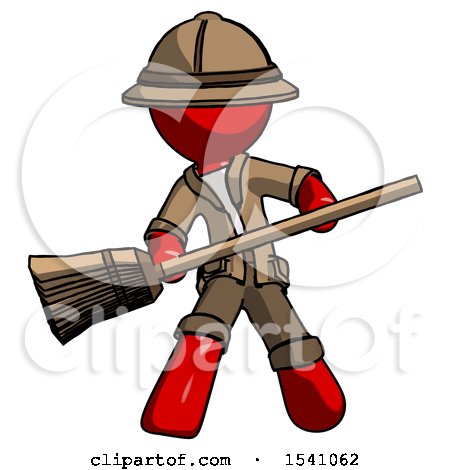 Red Explorer Ranger Man Broom Fighter Defense Pose by Leo Blanchette