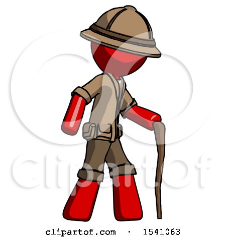 Red Explorer Ranger Man Walking with Hiking Stick by Leo Blanchette