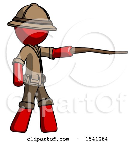 Red Explorer Ranger Man Pointing with Hiking Stick by Leo Blanchette
