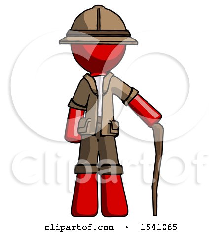 Red Explorer Ranger Man Standing with Hiking Stick by Leo Blanchette