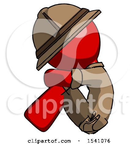 Red Explorer Ranger Man Sitting with Head down Facing Sideways Left by Leo Blanchette