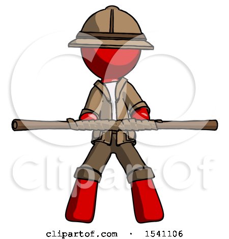 Red Explorer Ranger Man Bo Staff Kung Fu Defense Pose by Leo Blanchette