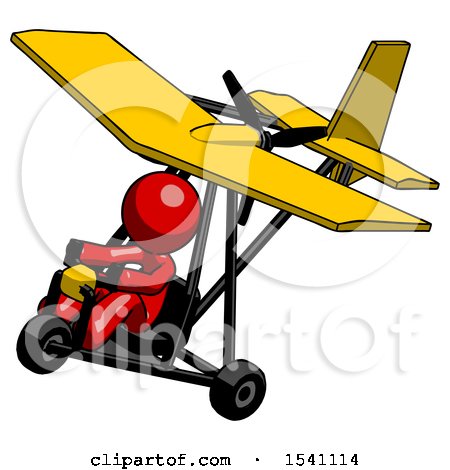 Red Design Mascot Man in Ultralight Aircraft Top Side View by Leo Blanchette