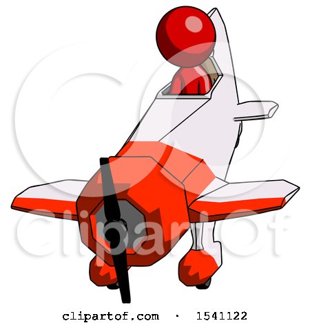 Red Design Mascot Man in Geebee Stunt Plane Descending Front Angle View by Leo Blanchette