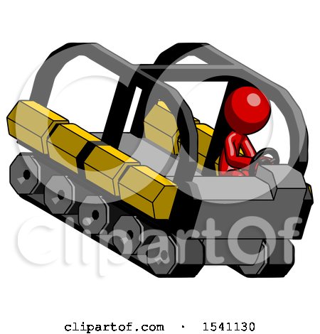 Red Design Mascot Man Driving Amphibious Tracked Vehicle Top Angle View by Leo Blanchette