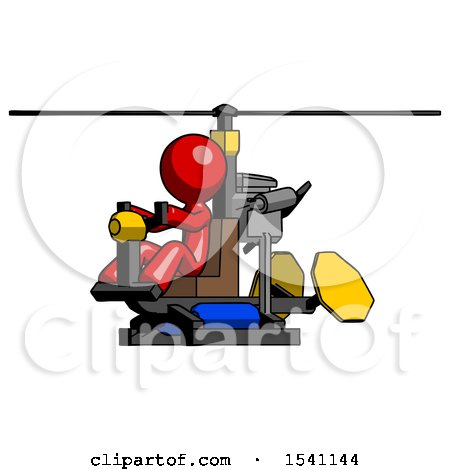 Red Design Mascot Man Flying in Gyrocopter Front Side Angle View by Leo Blanchette