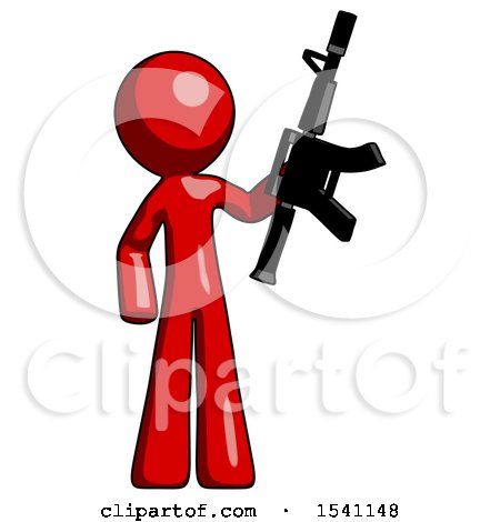 Red Design Mascot Man Holding Automatic Gun by Leo Blanchette