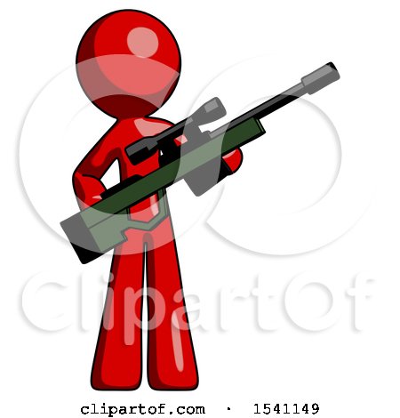 Red Design Mascot Man Holding Sniper Rifle Gun by Leo Blanchette